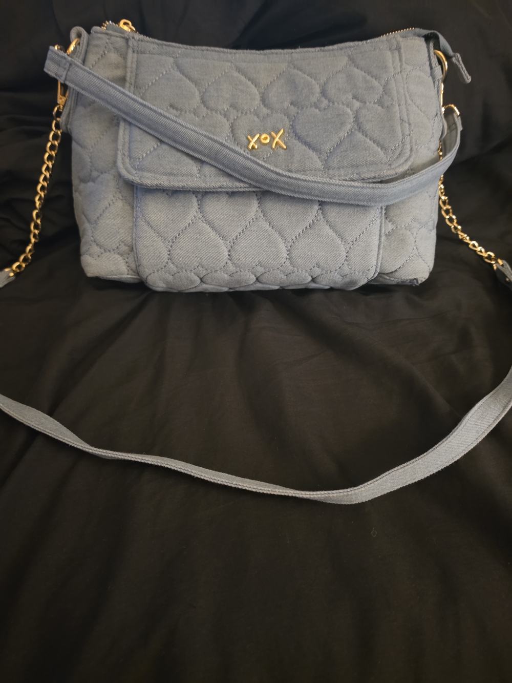 Betsey Johnson Quilted Crossbody Bag in Dusty Blue With Satchel Strap